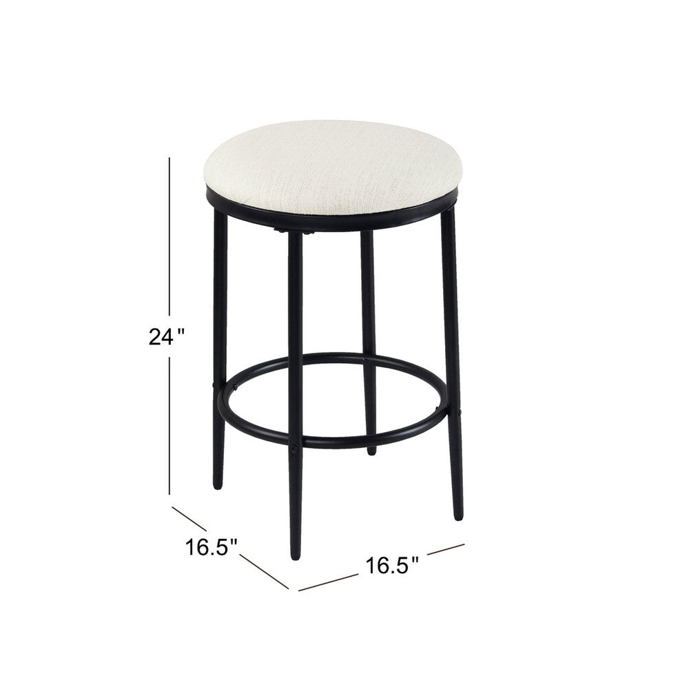 Benjara Nion Backless Counter Height Stool, Black Metal Legs, Cream Polyester