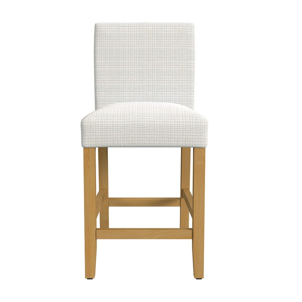 Benjara Relo Counter Height Stool Chair, Cream Polyester, Mini Grid Pattern
