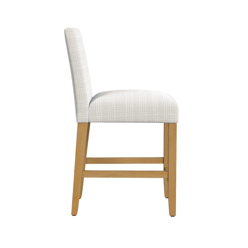 Benjara Relo Counter Height Stool Chair, Cream Polyester, Mini Grid Pattern