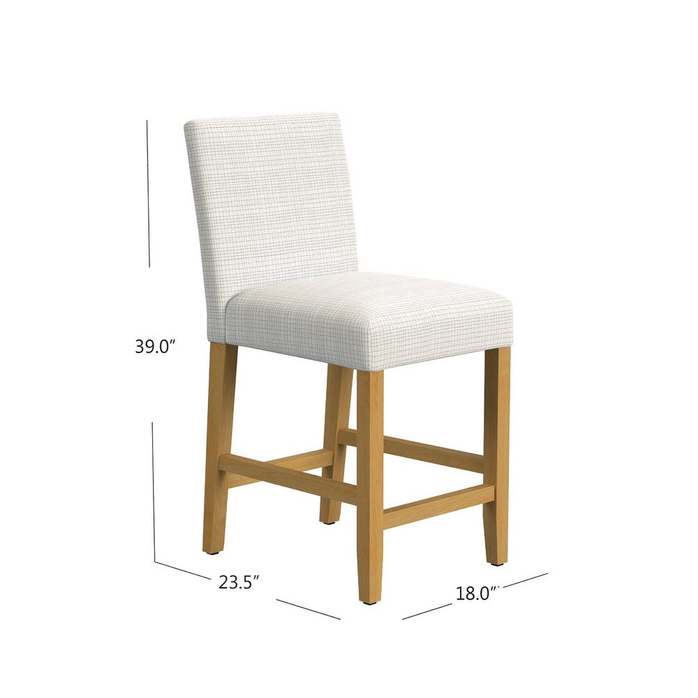 Benjara Relo Counter Height Stool Chair, Cream Polyester, Mini Grid Pattern