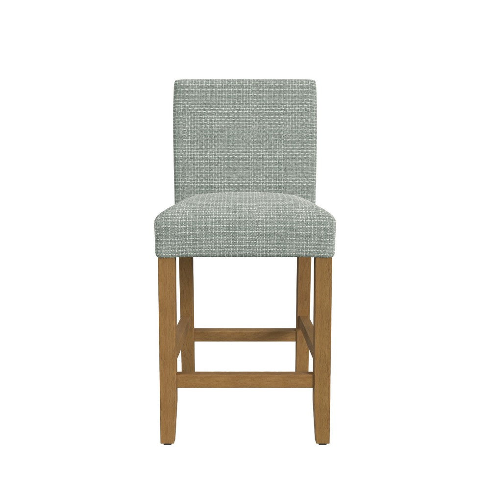 Benjara Relo Counter Height Stool Chair, Sage Green Polyester, Grid Pattern