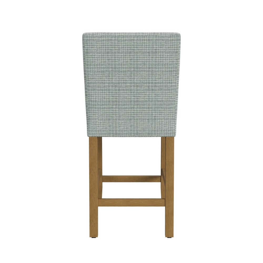 Benjara Relo Counter Height Stool Chair, Sage Green Polyester, Grid Pattern