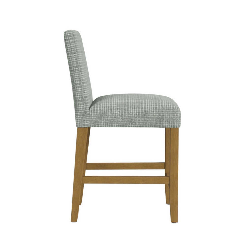 Benjara Relo Counter Height Stool Chair, Sage Green Polyester, Grid Pattern