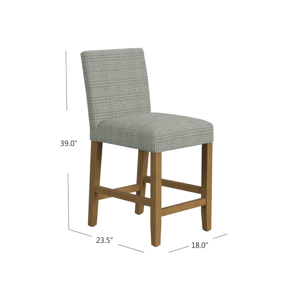 Benjara Relo Counter Height Stool Chair, Sage Green Polyester, Grid Pattern