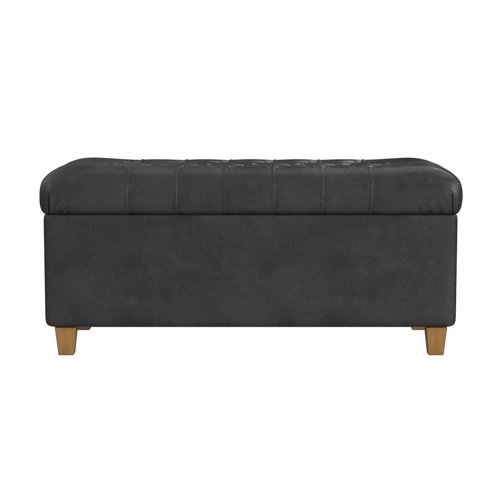 Benjara Bea Storage Ottoman Bench with Tufted Black Faux Leather, 40 Inch