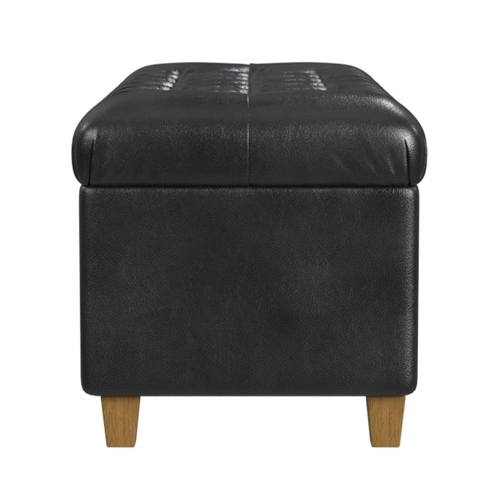 Benjara Bea Storage Ottoman Bench with Tufted Black Faux Leather, 40 Inch