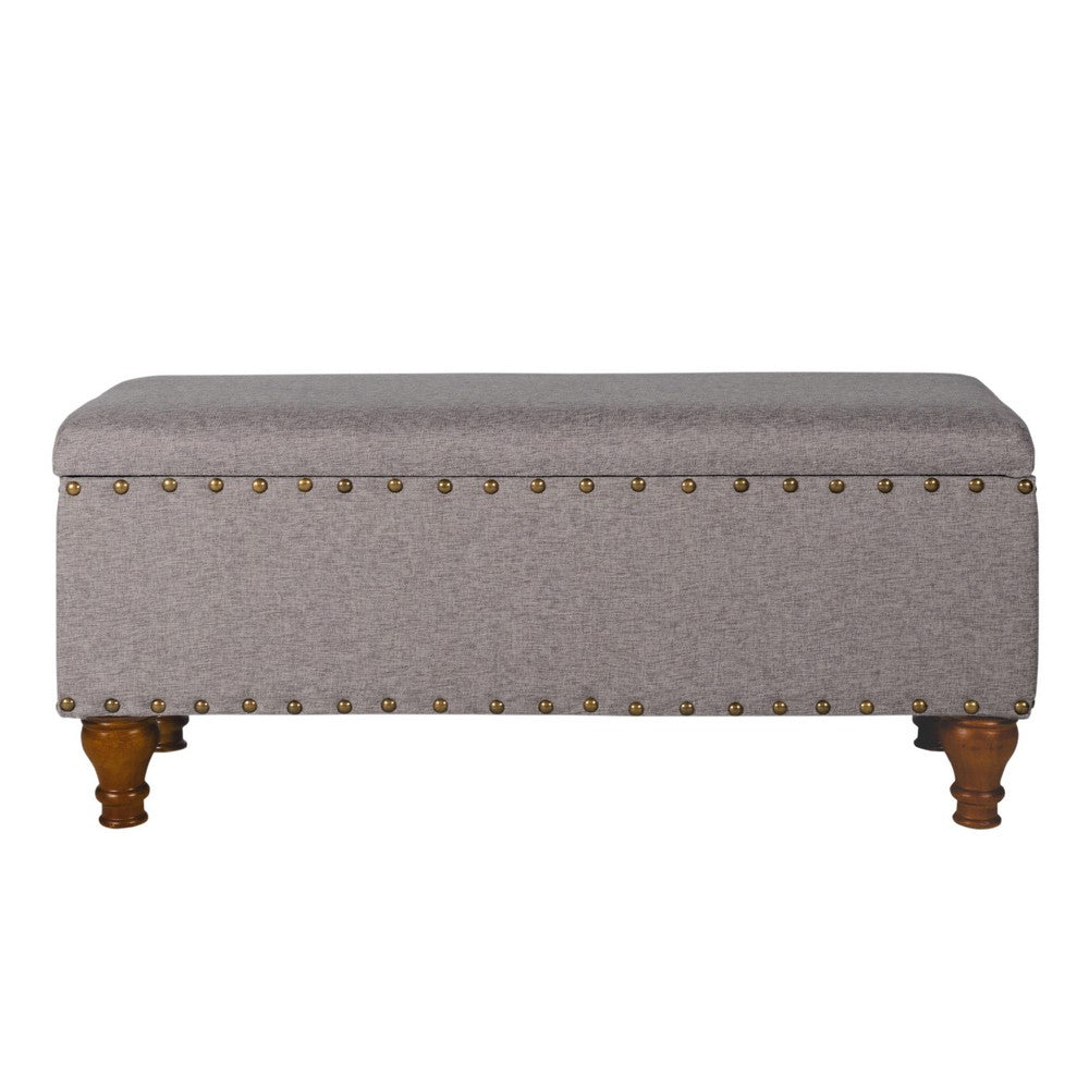 Benjara Ava Accent Bench with Storage Compartment, Nailhead Trim, 42 Inch Gray