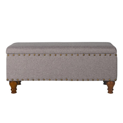 Benjara Ava Accent Bench with Storage Compartment, Nailhead Trim, 42 Inch Gray