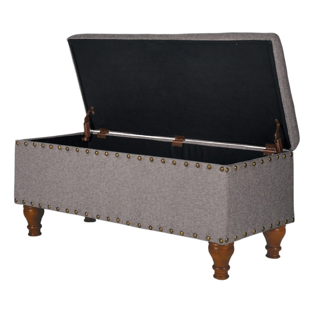 Benjara Ava Accent Bench with Storage Compartment, Nailhead Trim, 42 Inch Gray