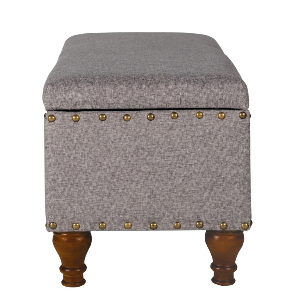 Benjara Ava Accent Bench with Storage Compartment, Nailhead Trim, 42 Inch Gray
