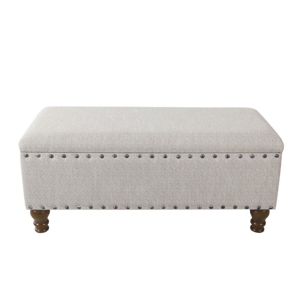 Benjara Ava Accent Bench with Storage Compartment, Nailhead Trim 42 Inch Cream
