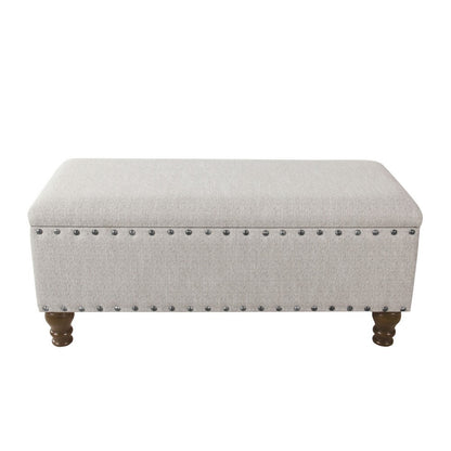 Benjara Ava Accent Bench with Storage Compartment, Nailhead Trim 42 Inch Cream