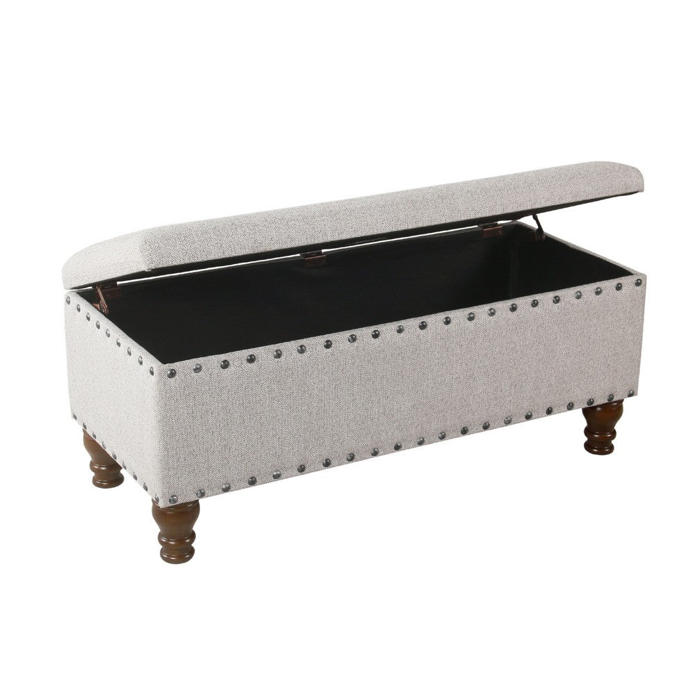 Benjara Ava Accent Bench with Storage Compartment, Nailhead Trim 42 Inch Cream
