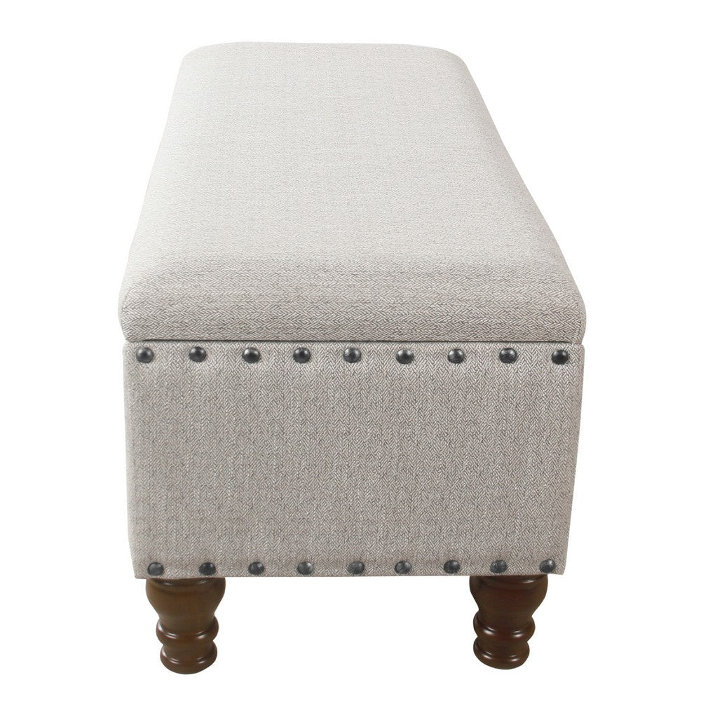 Benjara Ava Accent Bench with Storage Compartment, Nailhead Trim 42 Inch Cream