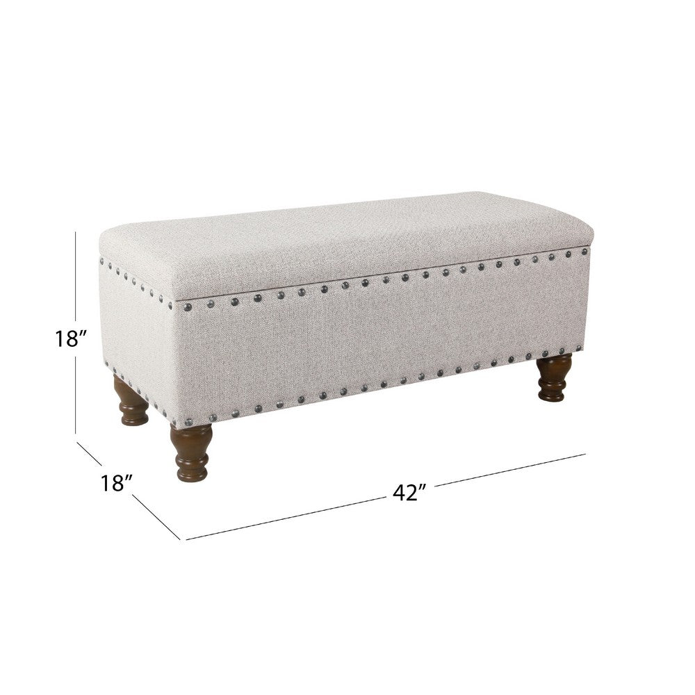 Benjara Ava Accent Bench with Storage Compartment, Nailhead Trim 42 Inch Cream