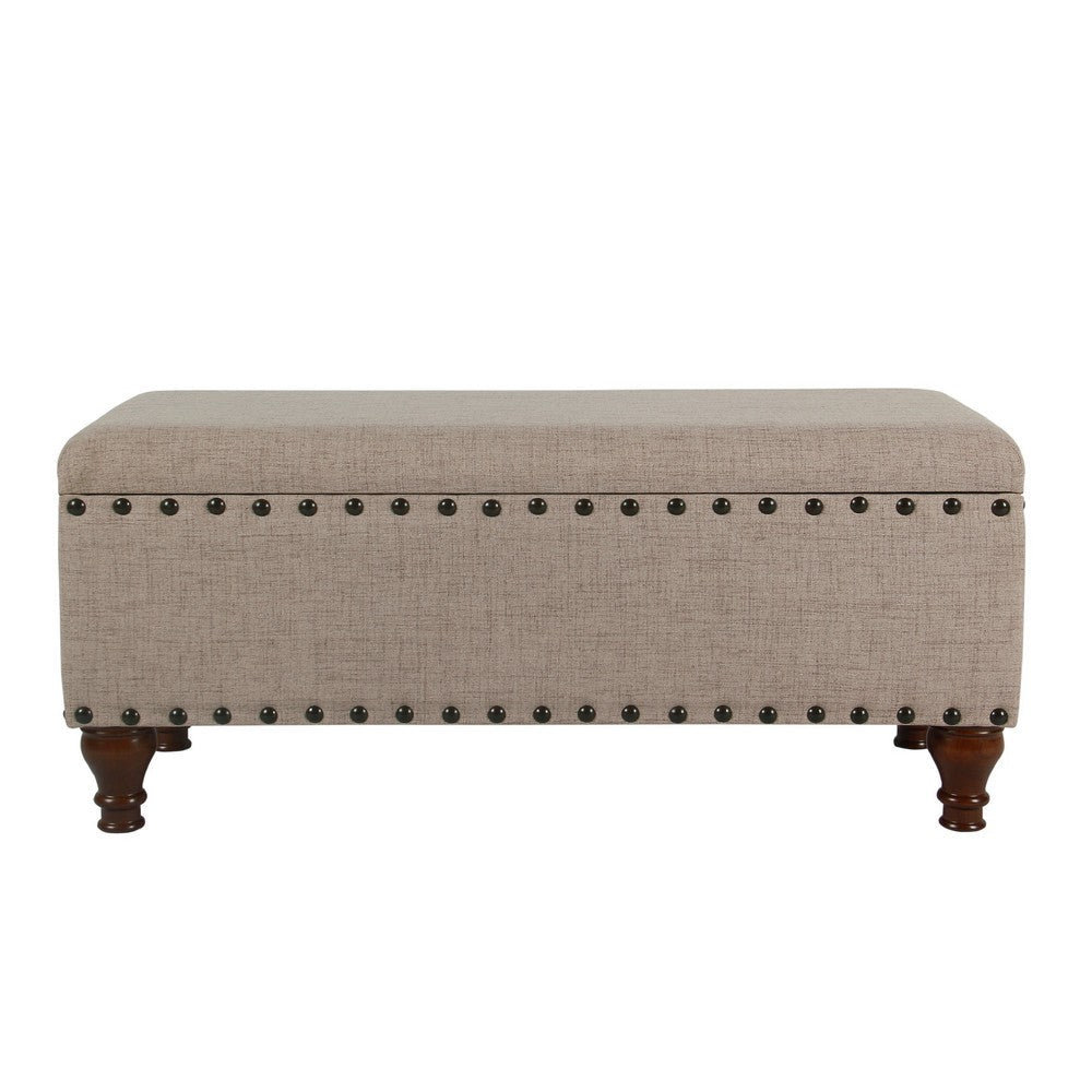 Benjara Ava Accent Bench, Storage Compartment, Nailhead Trim 42 Inch Tan Brown