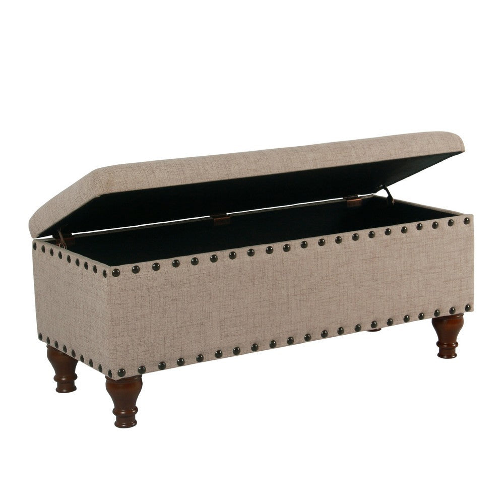 Benjara Ava Accent Bench, Storage Compartment, Nailhead Trim 42 Inch Tan Brown