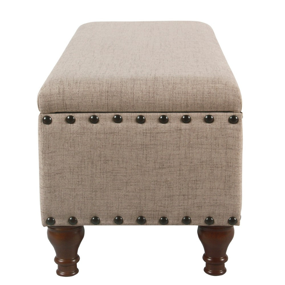 Benjara Ava Accent Bench, Storage Compartment, Nailhead Trim 42 Inch Tan Brown