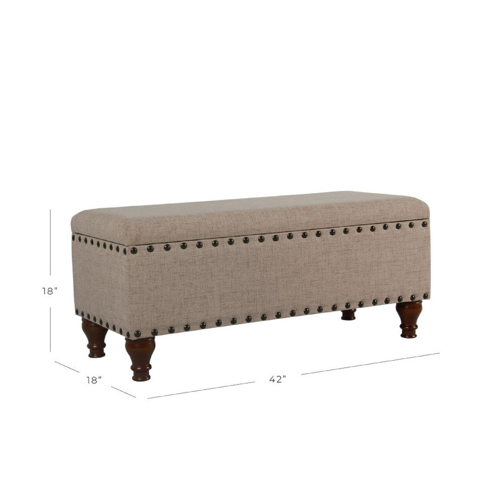 Benjara Ava Accent Bench, Storage Compartment, Nailhead Trim 42 Inch Tan Brown