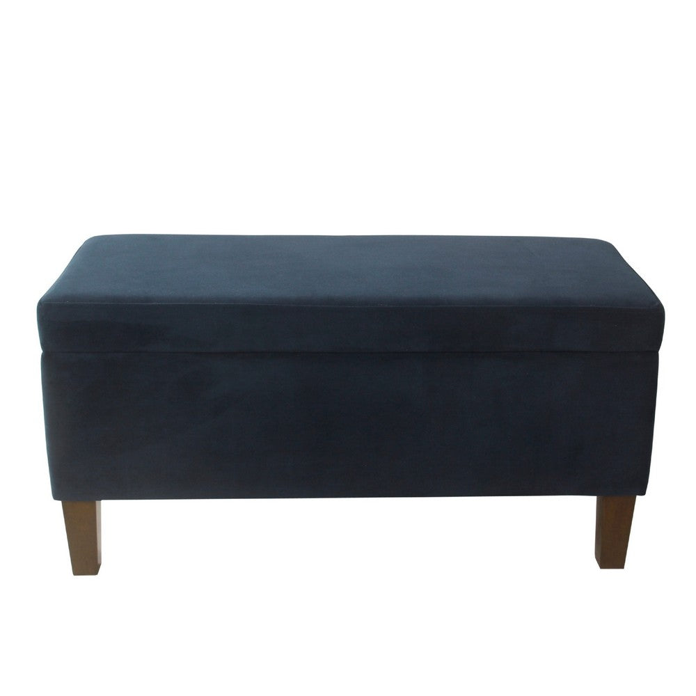 Benjara Ava Accent Storage Bench Ottoman with Navy Brown Velvet, 36 Inch