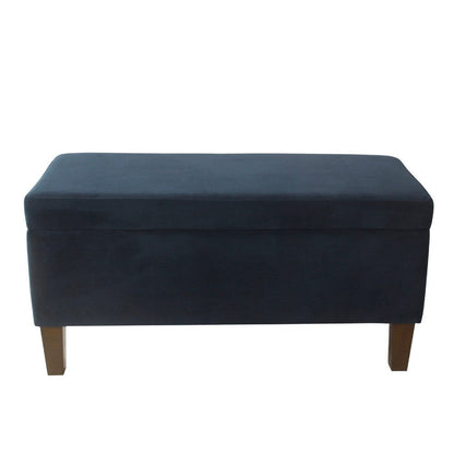 Benjara Ava Accent Storage Bench Ottoman with Navy Brown Velvet, 36 Inch