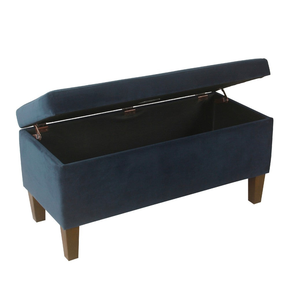 Benjara Ava Accent Storage Bench Ottoman with Navy Brown Velvet, 36 Inch