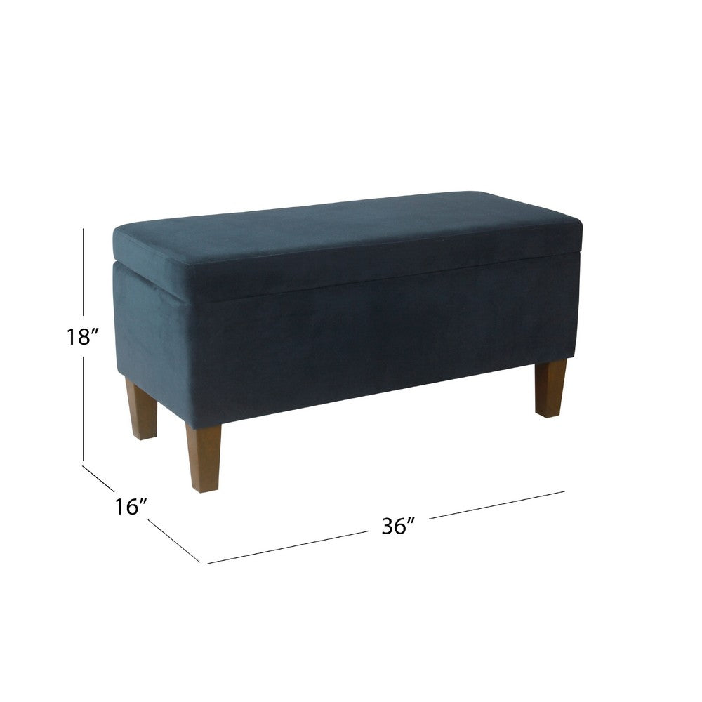 Benjara Ava Accent Storage Bench Ottoman with Navy Brown Velvet, 36 Inch