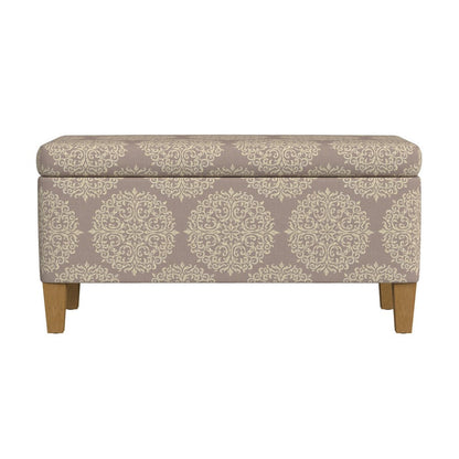 Benjara Ben Storage Bench Ottoman, Light Brown Medallion Design, 36 Inch