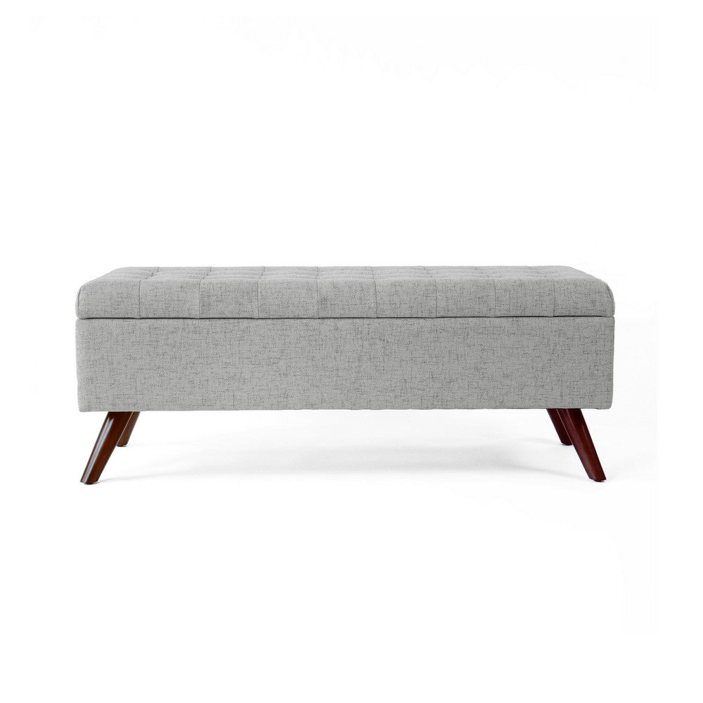 Benjara Eva Storage Bench Ottoman, Cloud Gray Woven Polyester, Brown, 48 Inch