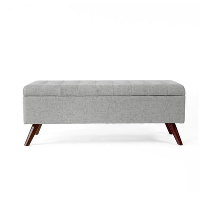 Benjara Eva Storage Bench Ottoman, Cloud Gray Woven Polyester, Brown, 48 Inch