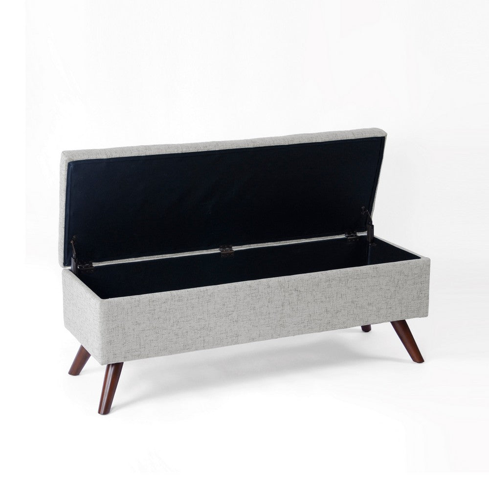 Benjara Eva Storage Bench Ottoman, Cloud Gray Woven Polyester, Brown, 48 Inch