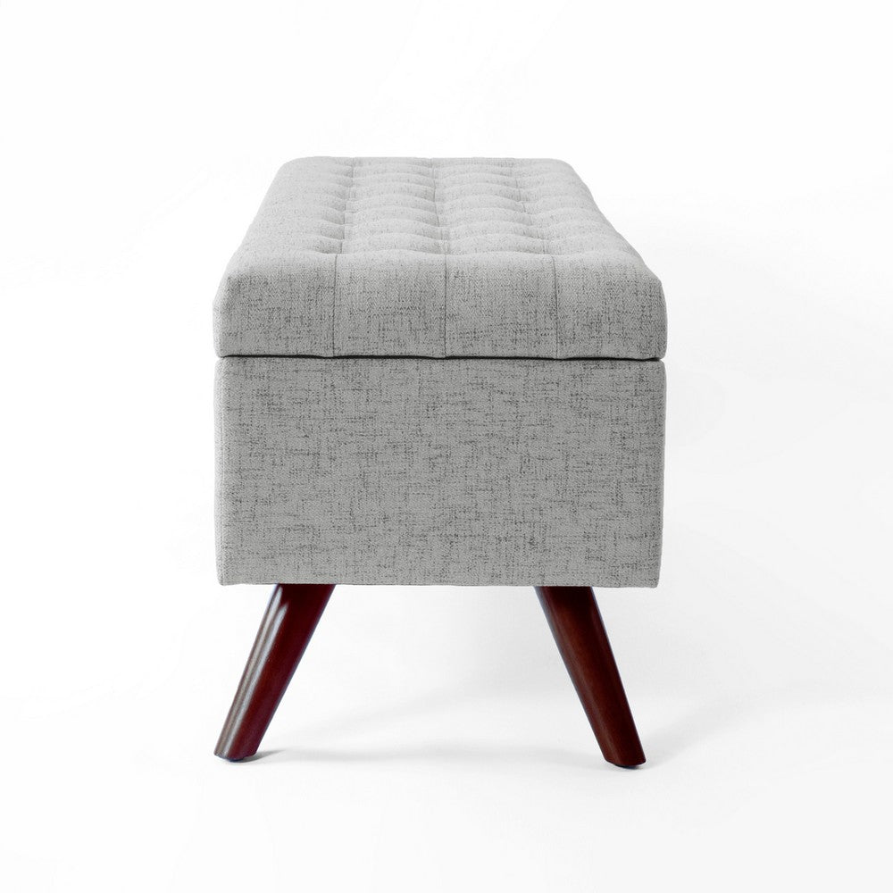 Benjara Eva Storage Bench Ottoman, Cloud Gray Woven Polyester, Brown, 48 Inch