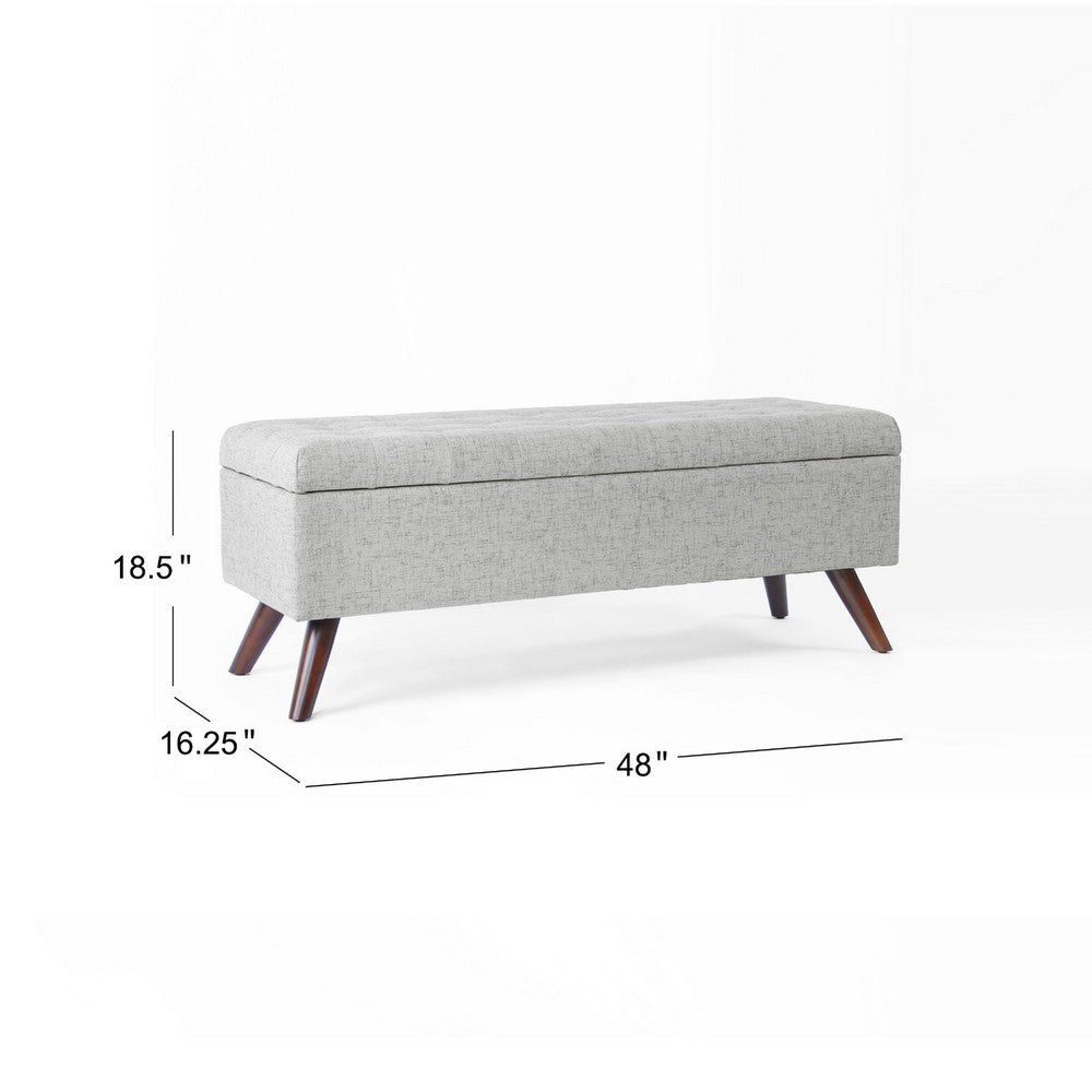 Benjara Eva Storage Bench Ottoman, Cloud Gray Woven Polyester, Brown, 48 Inch