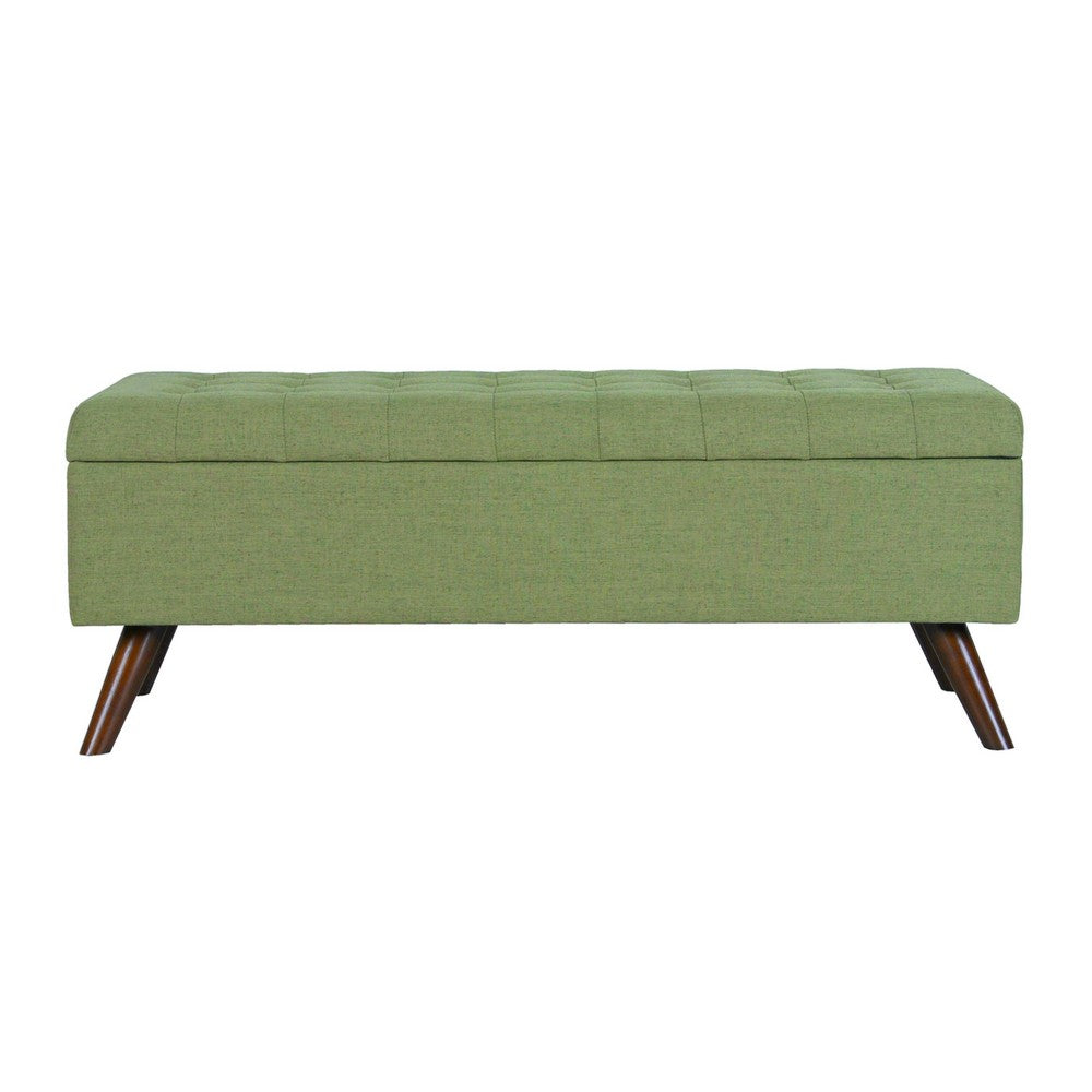 Benjara Eva Storage Bench Ottoman, Olive Green Woven Polyester, Brown, 48 Inch