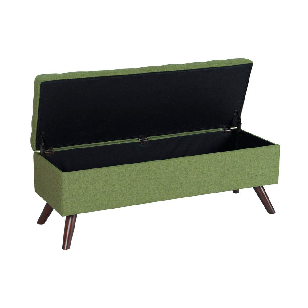 Benjara Eva Storage Bench Ottoman, Olive Green Woven Polyester, Brown, 48 Inch