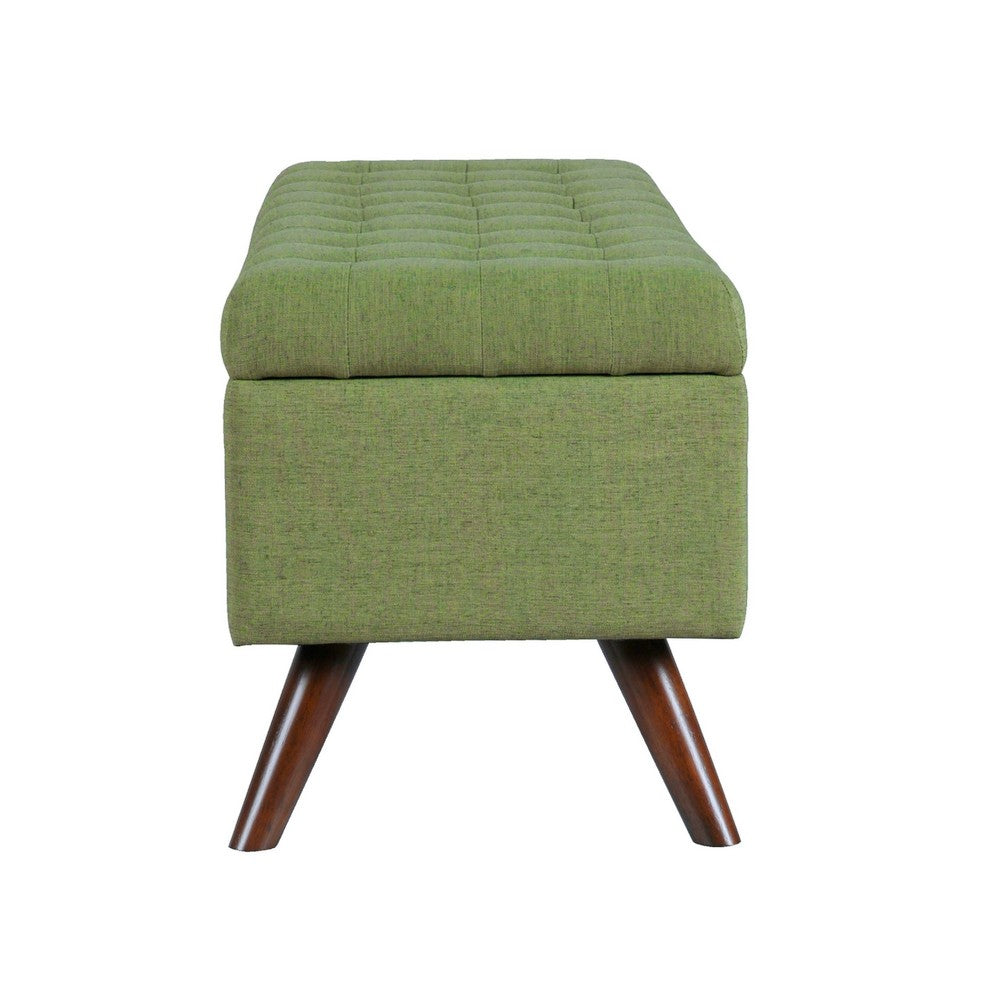 Benjara Eva Storage Bench Ottoman, Olive Green Woven Polyester, Brown, 48 Inch