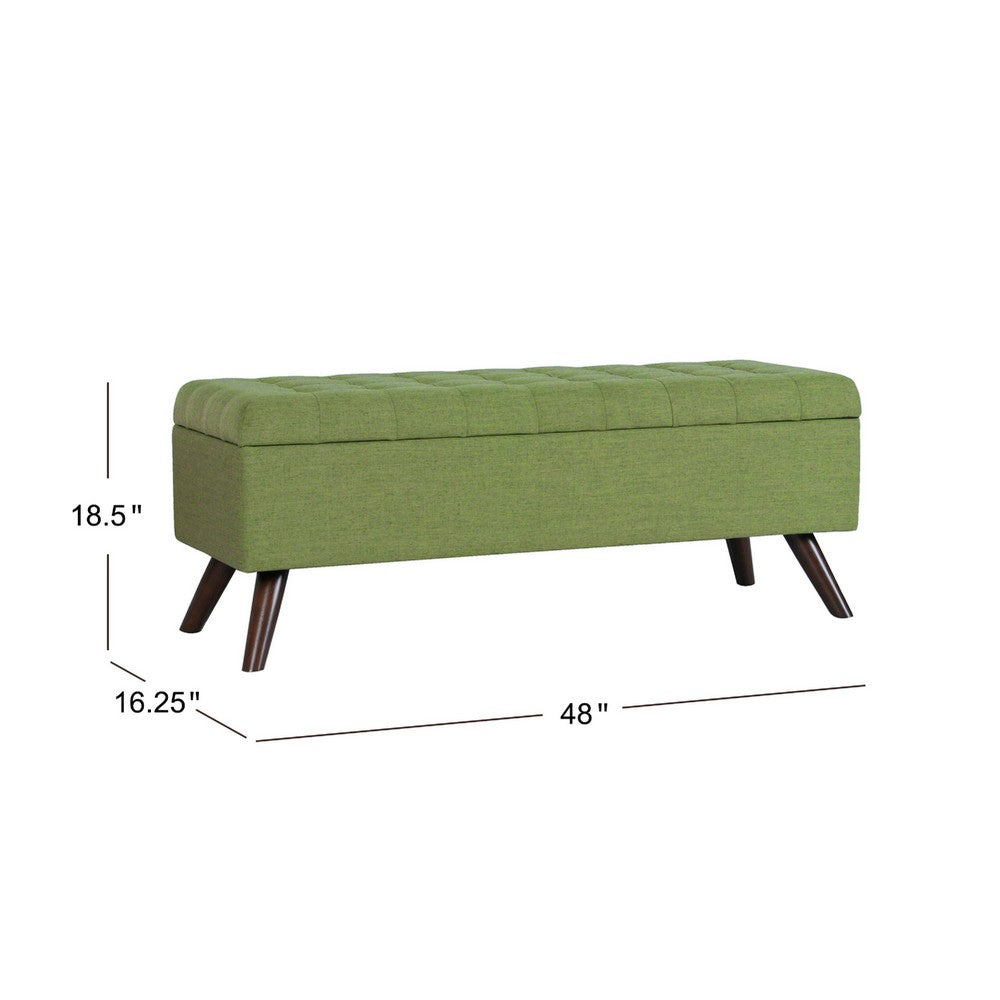 Benjara Eva Storage Bench Ottoman, Olive Green Woven Polyester, Brown, 48 Inch