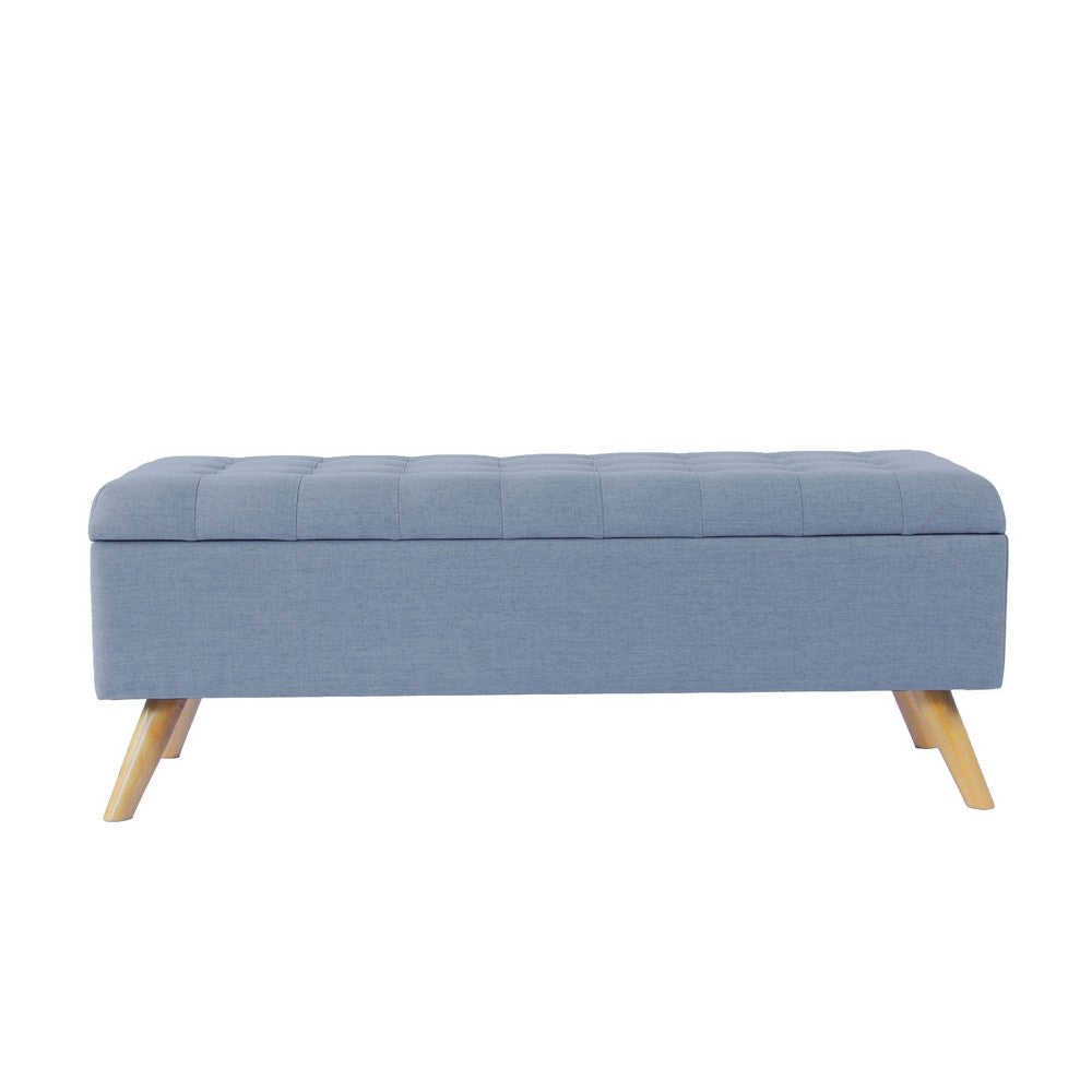 Benjara Eva Storage Bench Ottoman, French Blue Woven Polyester, Brown, 48 Inch