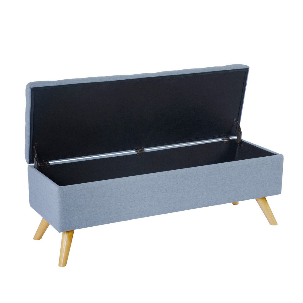 Benjara Eva Storage Bench Ottoman, French Blue Woven Polyester, Brown, 48 Inch