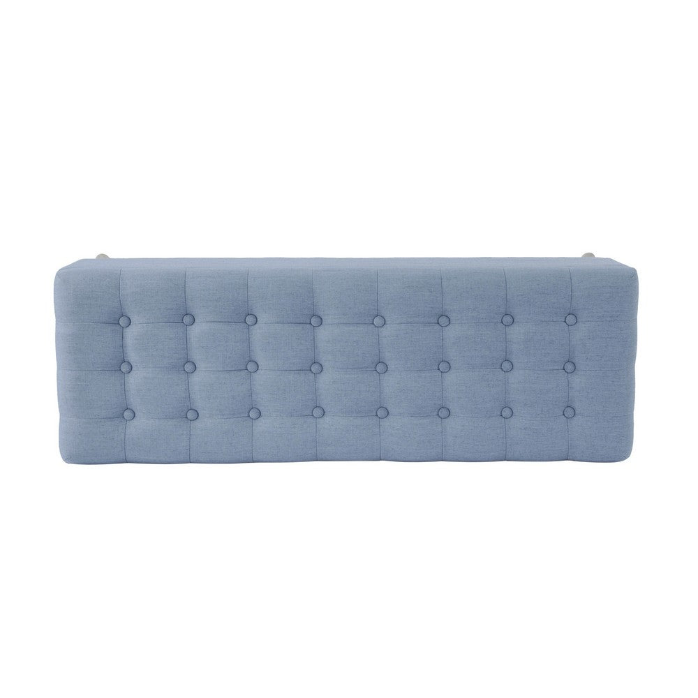 Benjara Eva Storage Bench Ottoman, French Blue Woven Polyester, Brown, 48 Inch