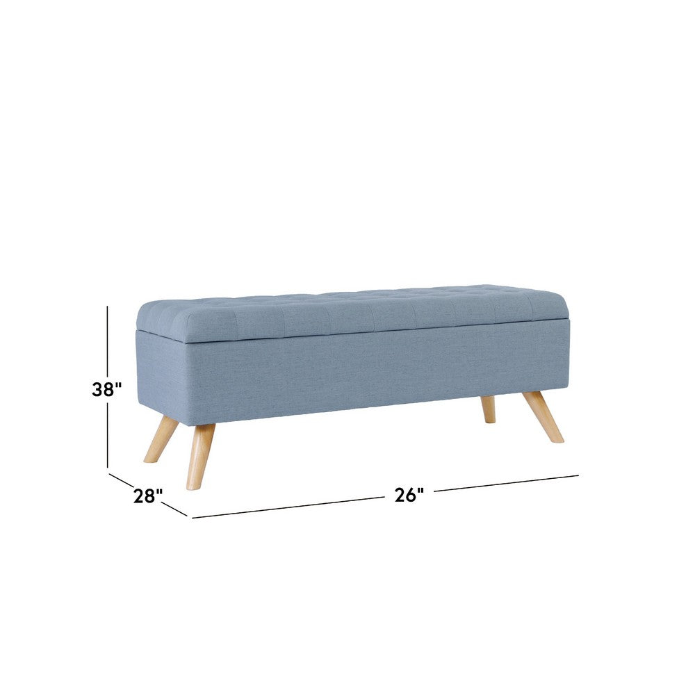 Benjara Eva Storage Bench Ottoman, French Blue Woven Polyester, Brown, 48 Inch