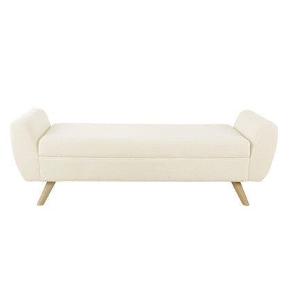 Benjara Rae Storage Bench Ottoman with Arms, Cream Sherpa, Brown, 60 Inch