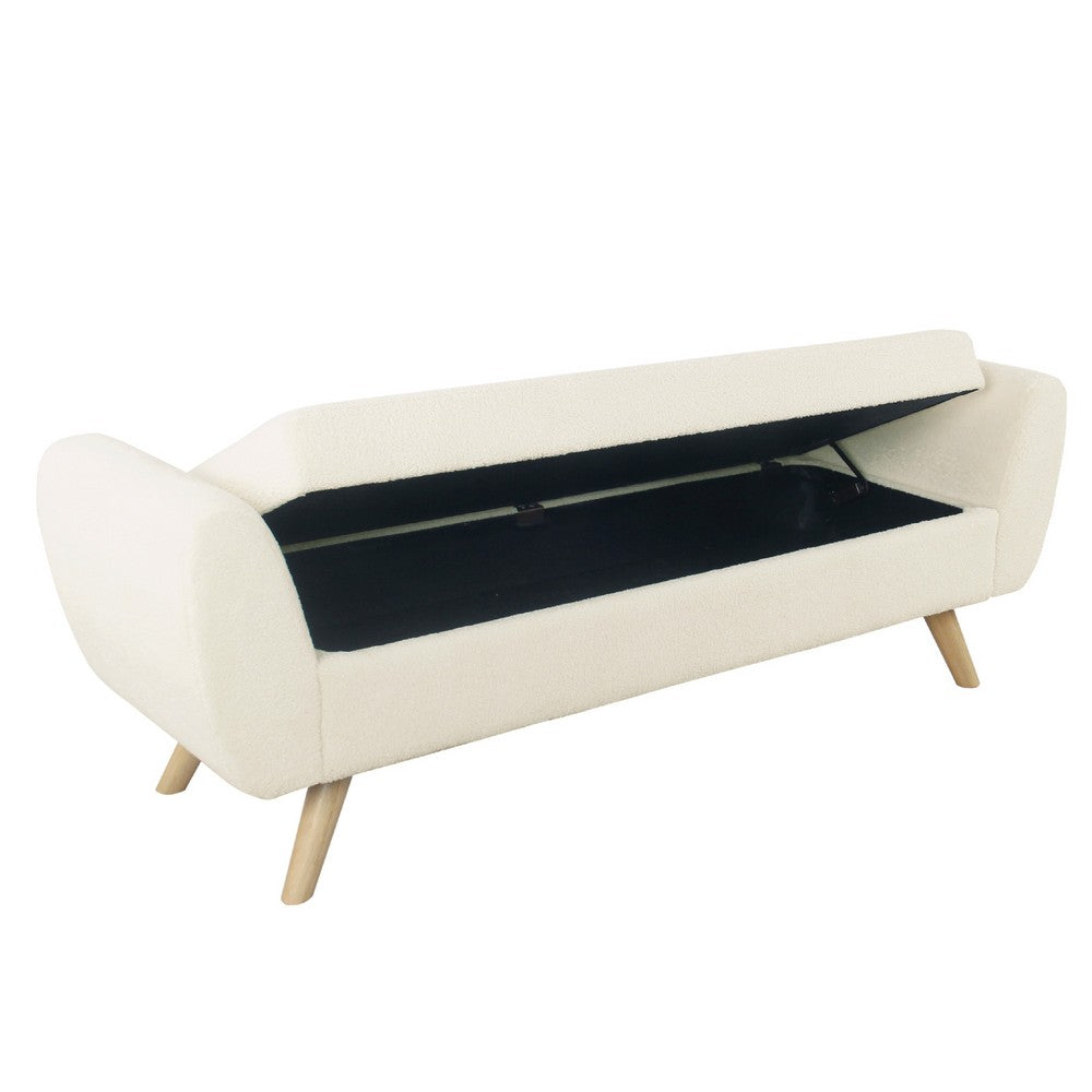 Benjara Rae Storage Bench Ottoman with Arms, Cream Sherpa, Brown, 60 Inch