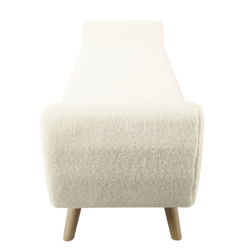 Benjara Rae Storage Bench Ottoman with Arms, Cream Sherpa, Brown, 60 Inch