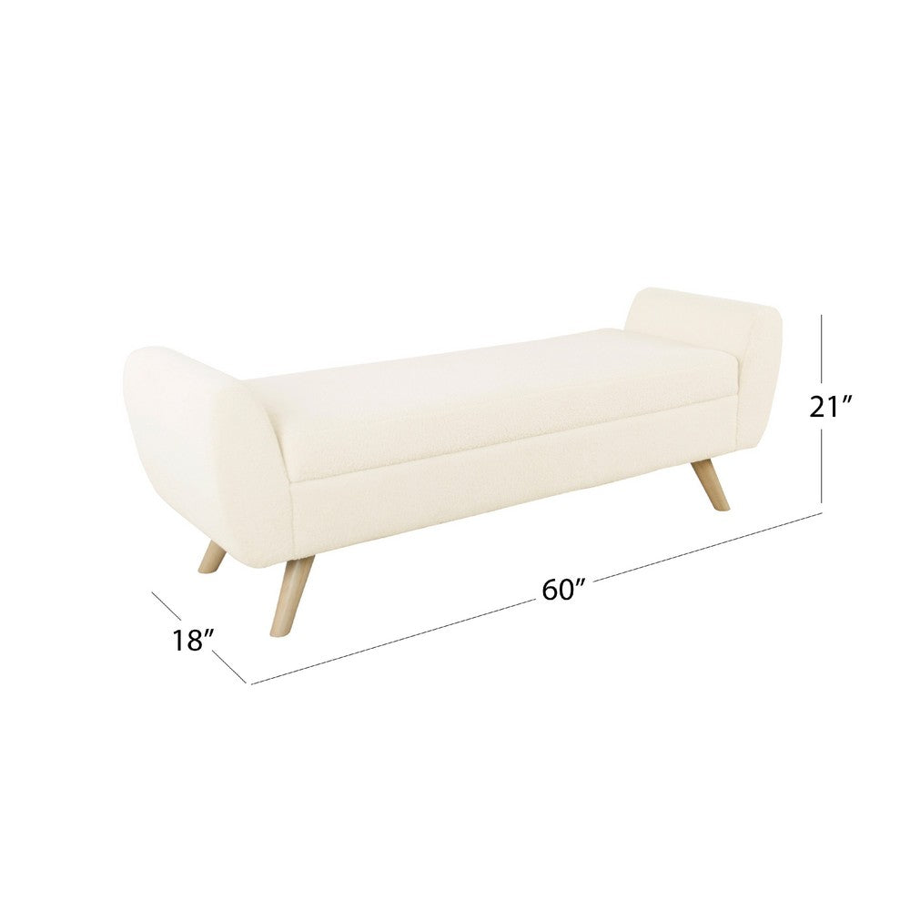 Benjara Rae Storage Bench Ottoman with Arms, Cream Sherpa, Brown, 60 Inch