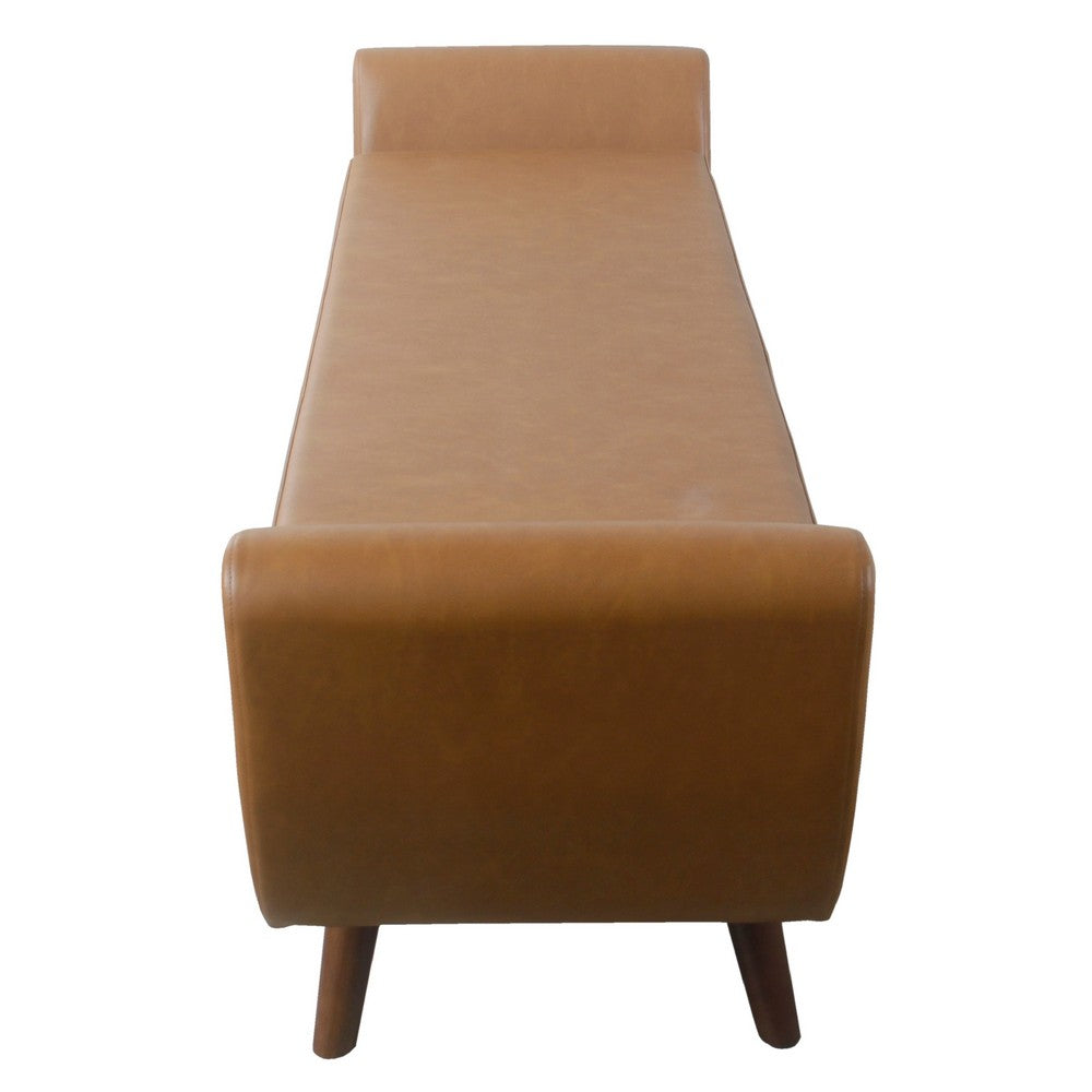 Benjara Rae Storage Bench Ottoman with Arms, Brown Faux Leather, Wood, 60 Inch