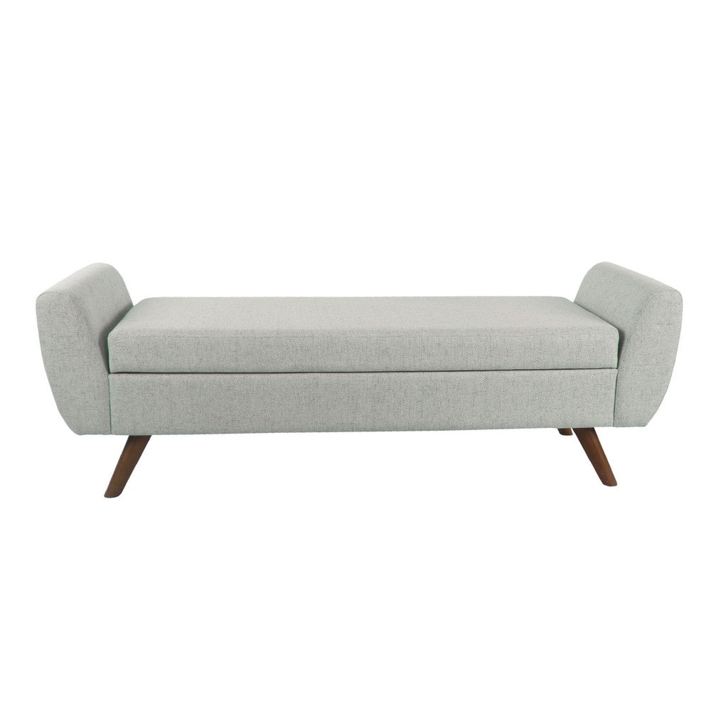 Benjara Rae Storage Bench Ottoman with Arms, Light Gray Woven Fabric, 60 Inch