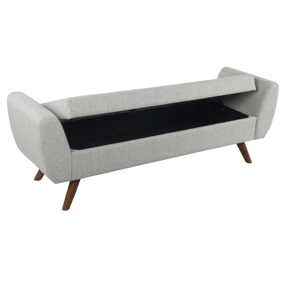 Benjara Rae Storage Bench Ottoman with Arms, Light Gray Woven Fabric, 60 Inch