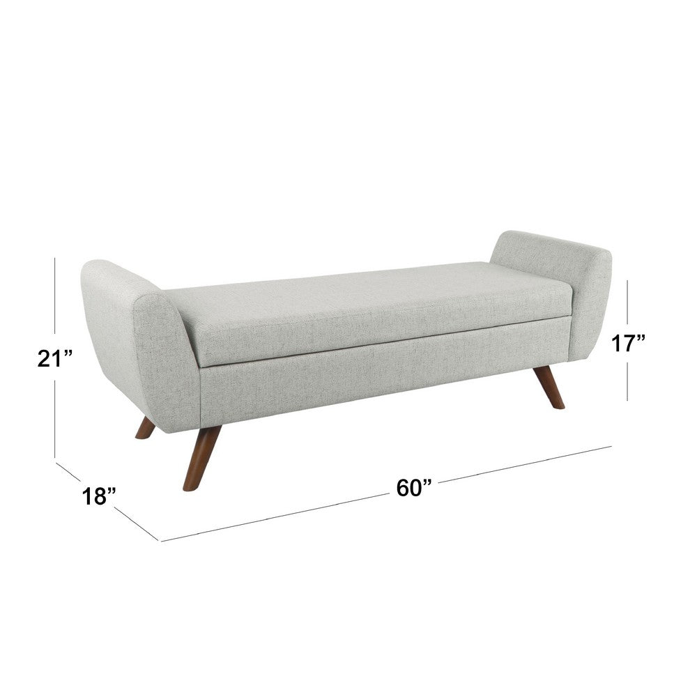Benjara Rae Storage Bench Ottoman with Arms, Light Gray Woven Fabric, 60 Inch