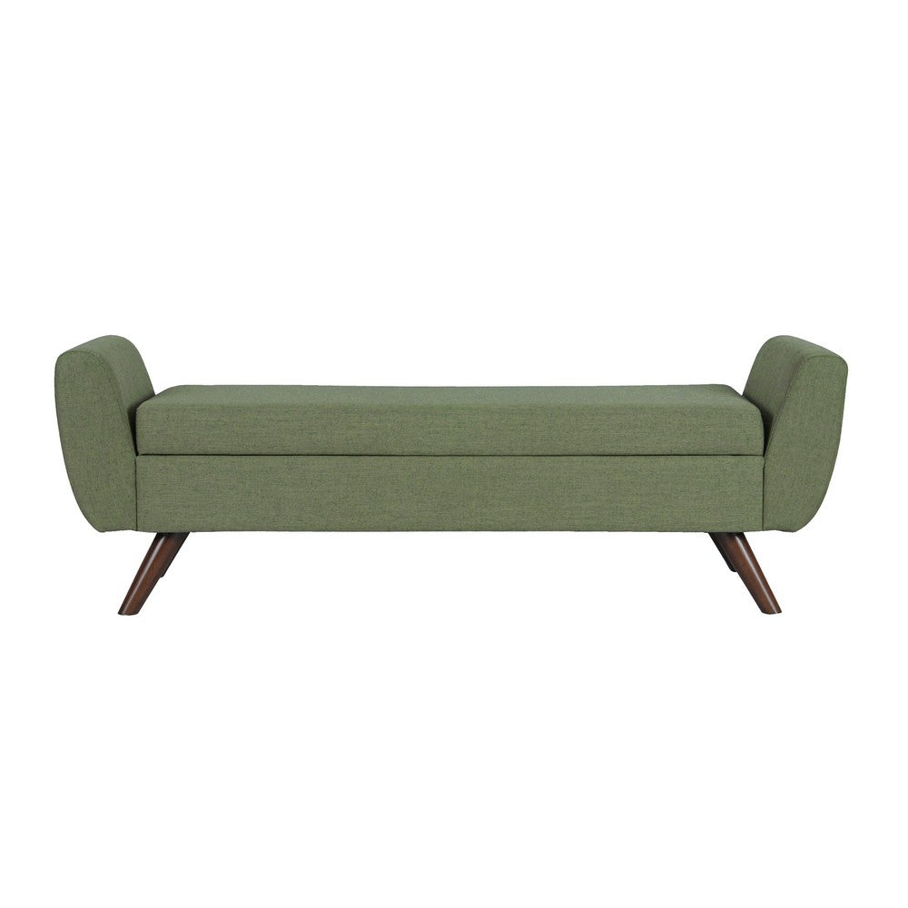 Benjara Rae Storage Bench Ottoman with Arms, Olive Green Woven Fabric, 60 Inch